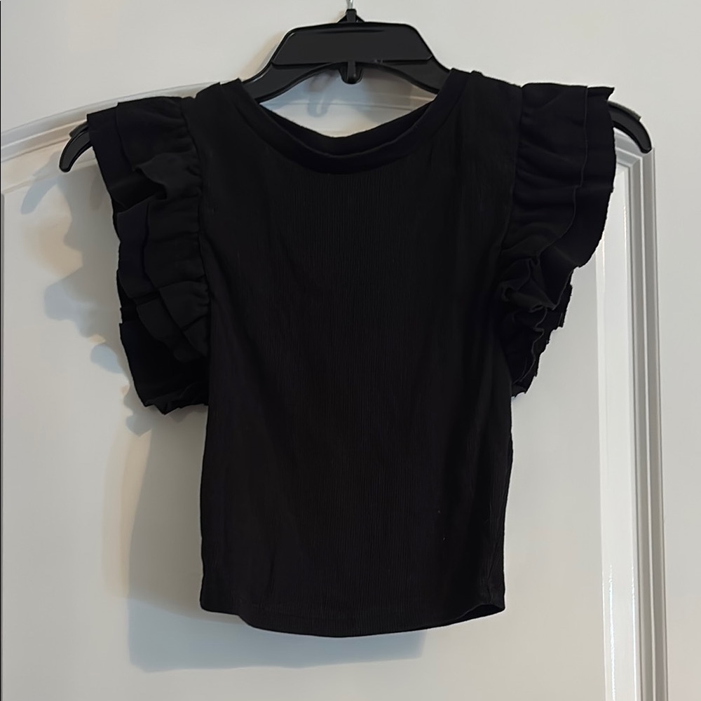 Zara Black Ruffled Crop Blouse